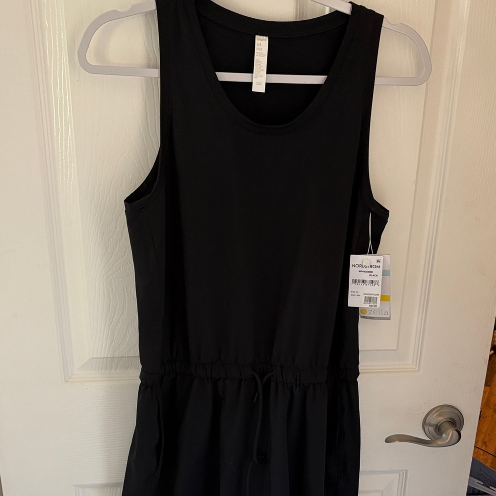 Zella Black Sleeveless Drawstring-Waist Jumpsuit